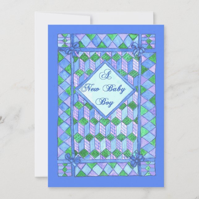 New Baby Boy Announcement - Cot Quilt (Front)