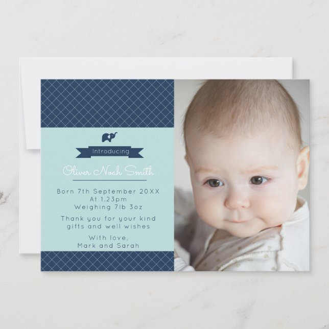 New baby boy announcement/thank you card (Front)