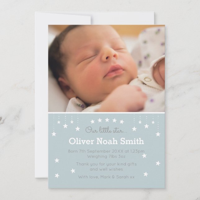 New baby boy announcement/thank you card (Front)
