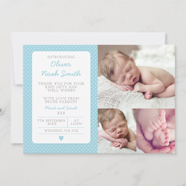 New baby boy announcement/thank you card (Front)