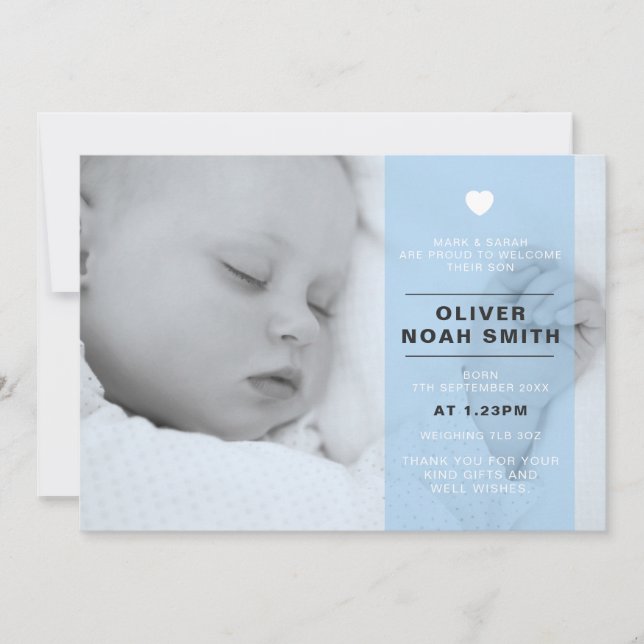 New baby boy announcement/thank you card (Front)