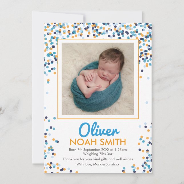 New baby boy announcement/thank you card (Front)
