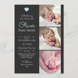 New baby boy announcement/thank you card A5