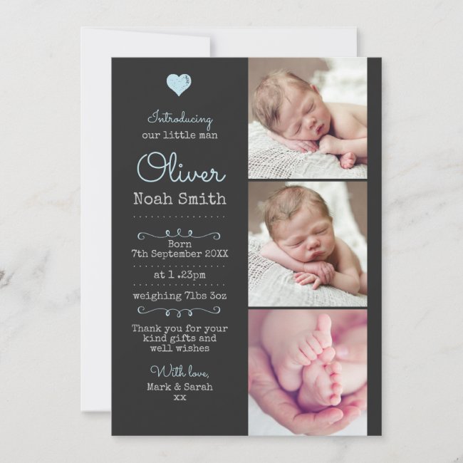 New baby boy announcement/thank you card A5