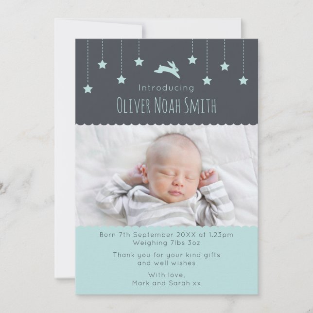 New baby boy announcement/thank you card A5 (Front)