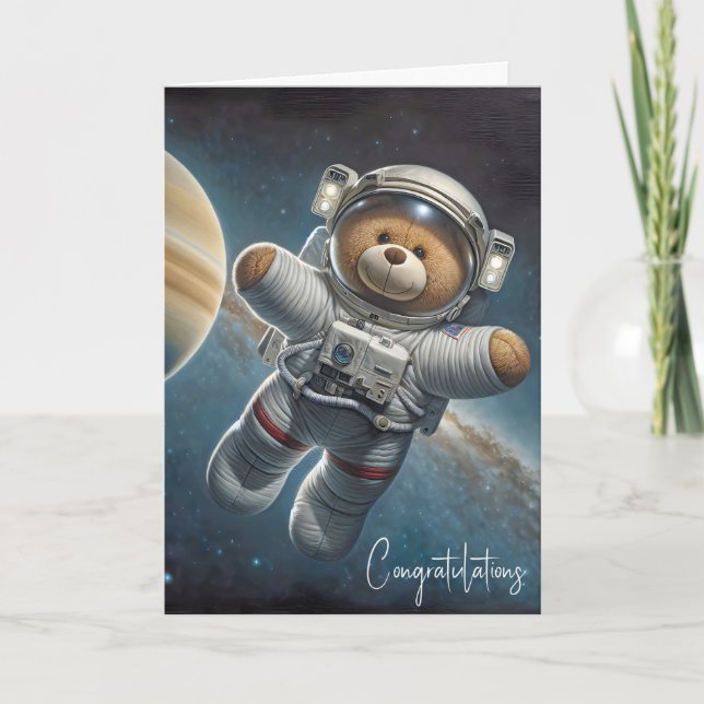 New Baby Boy Astronaut Teddy Bear Card (Front)