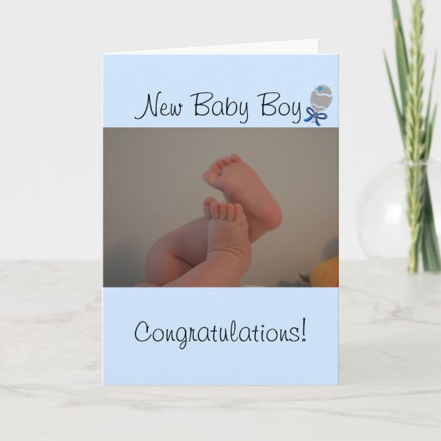 New Baby Boy Baby Feet Blue Rattle Card (Front)