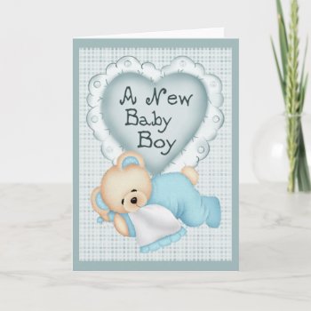 New Baby Boy Bear Announcement by RainbowCards at Zazzle