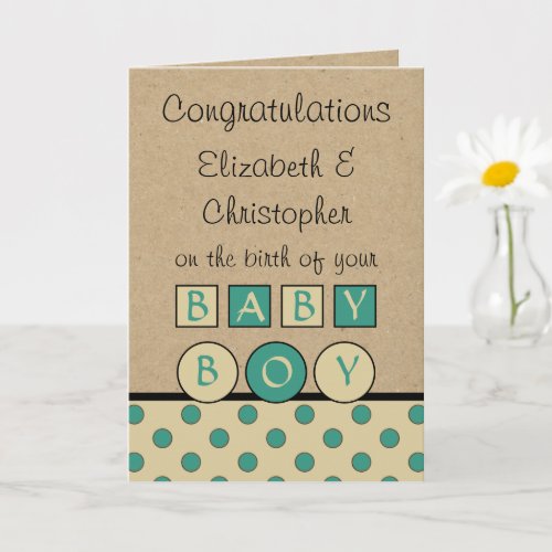 New Baby Boy big love rustic beige green Card