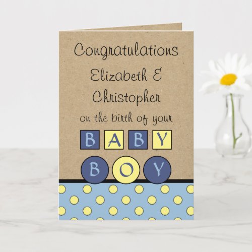 New Baby Boy big love rustic blue yellow Card