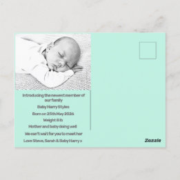 new baby boy birth announcement blue purple modern postcard