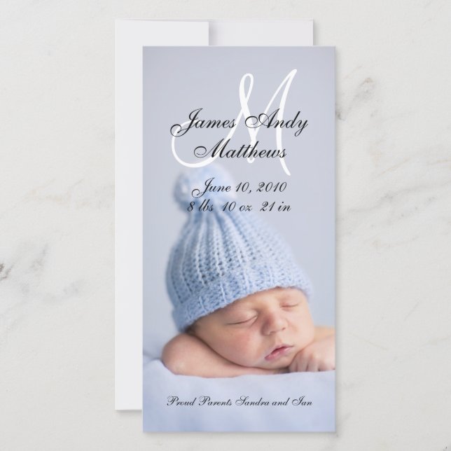 New Baby Boy Birth Announcement Photo Cards (Front)