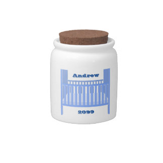 New Baby Boy Blue Crib Money Bank Personalized Candy Jar