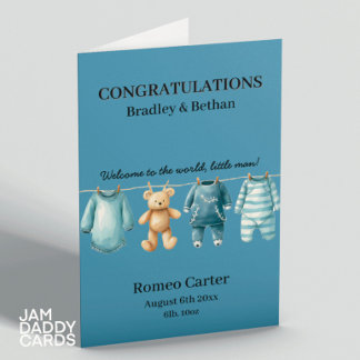 New Baby Boy Blue Customisable Card