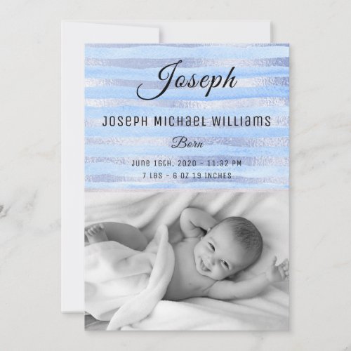 New Baby Boy Blue Shiny Birth Announcement