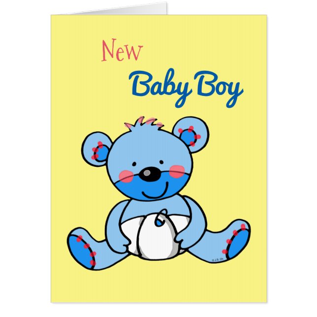 New Baby Boy (blue teddy bear toy) Card (Front)