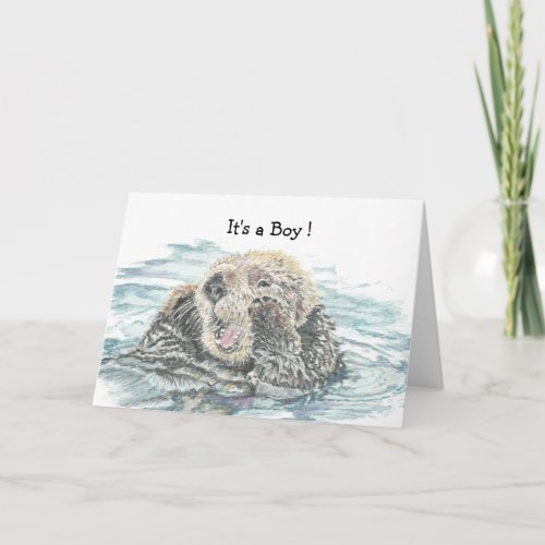 New Baby Boy Congrats Humour  Cute Excited Otter Card
