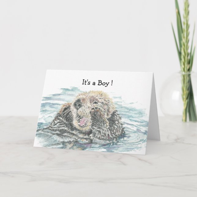New Baby Boy Congrats Humour  Cute Excited Otter Card (Front)