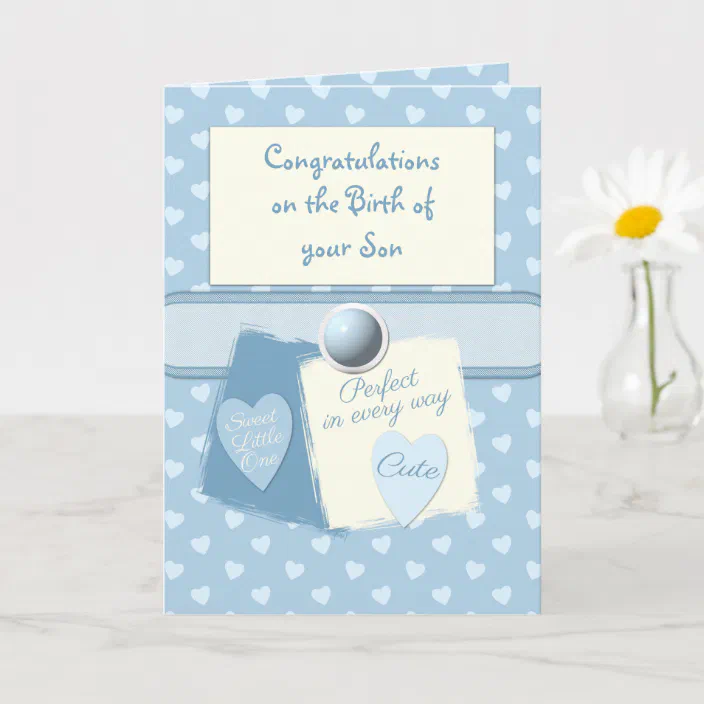 Blue and cream new baby boy card baby shower greeting card