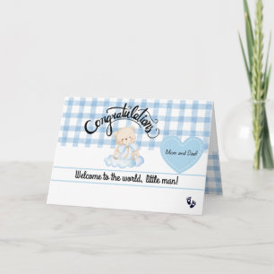 New Baby Boy Congratulations Card, Cute Blue Bear Card