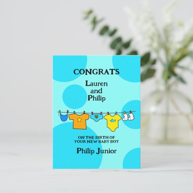 New Baby Boy Congratulations Customizable Card (Standing Front)