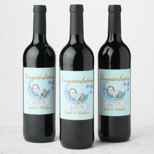 New Baby Boy Congratulations Sleeping Penguin Wine Label