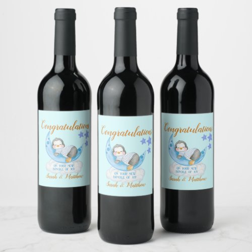 New Baby Boy Congratulations Sleeping Penguin  Wine Label