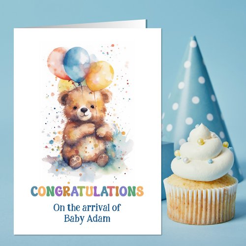New Baby Boy Congratulations Teddy Bear Card