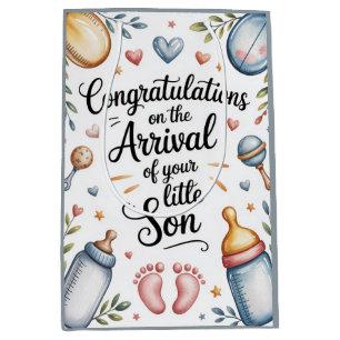 New Baby Boy Congratulations Watercolor Medium Gift Bag