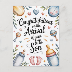 New Baby Boy Congratulations Watercolor Postcard