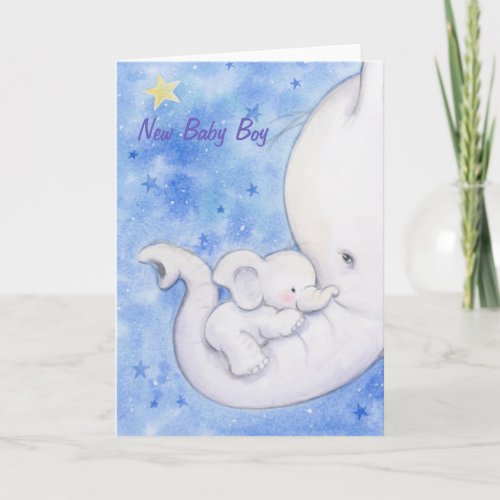 New Baby Boy Cute Elephant Mother holding a Baby Card