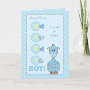 New Baby Boy cute giraffe blue Card