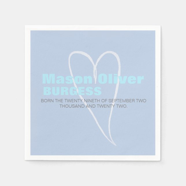 New Baby Boy Heart Napkins (Front)