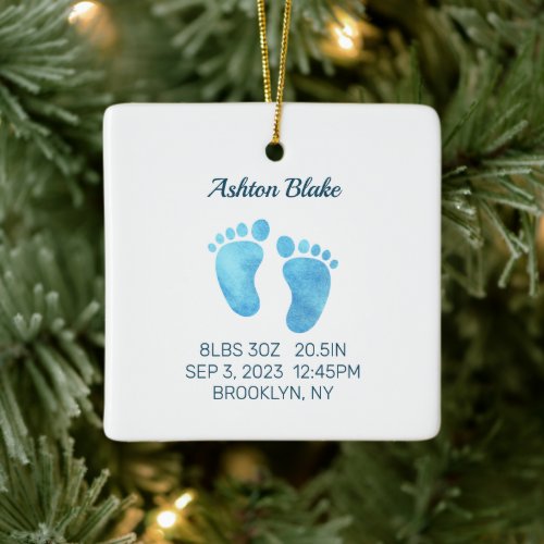 New Baby Boy Keepsake Newborn Stats Ornament