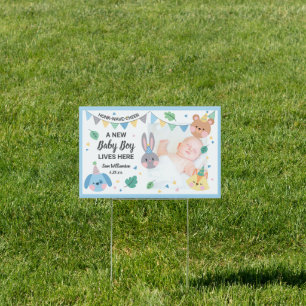 New Baby Boy Lives Here Baby Photo, Cute Animals Sign