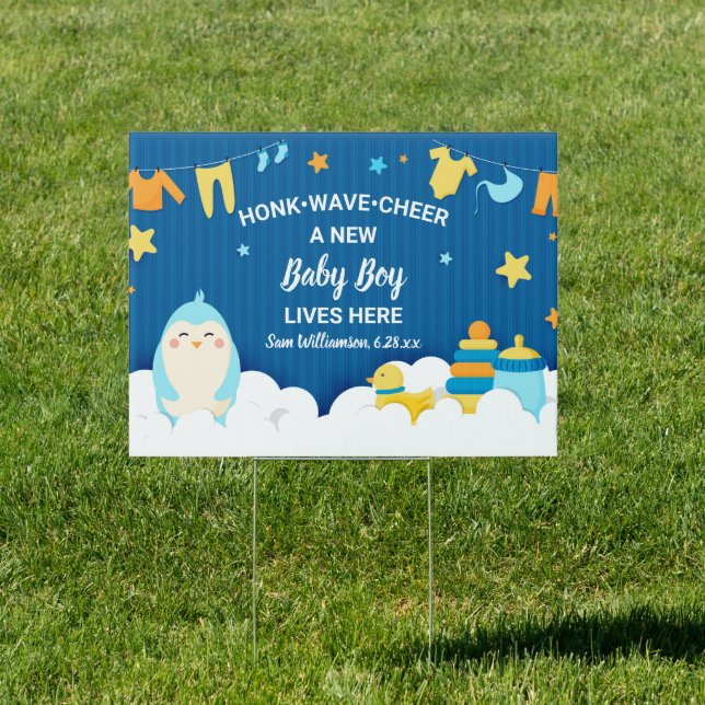 New Baby Boy Lives Here, Honk Wave Cheer Its a Boy Sign (Insitu)