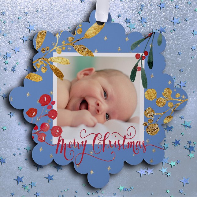 new baby boy Merry Christmas Ornament Card (Creator Uploaded)