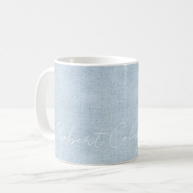 New Baby Boy NAME Blue Linen Sweet Birth Love Coffee Mug (Front Left)