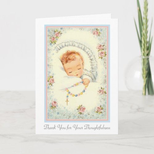 New Baby  Boy or Girl Rosary Catholic Thank You Card
