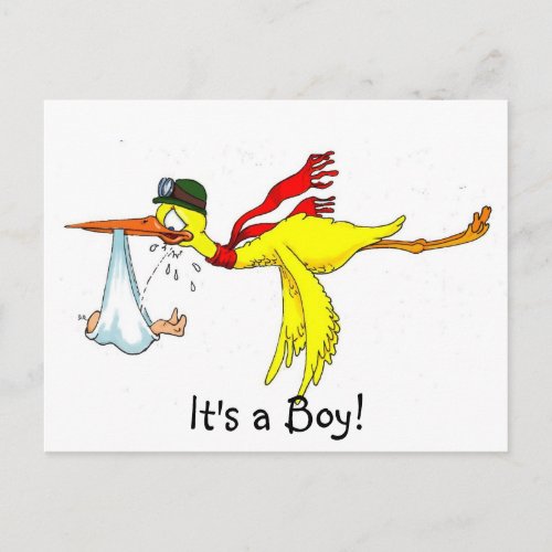 New baby boy Peeing on the stork Announcement Postcard