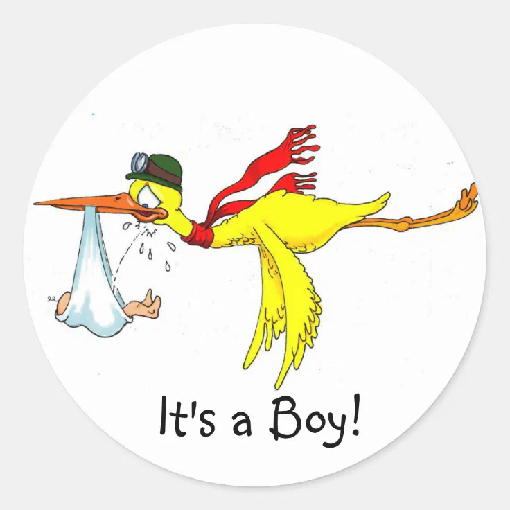 New baby boy Peeing on the stork! Classic Round Sticker | Zazzle