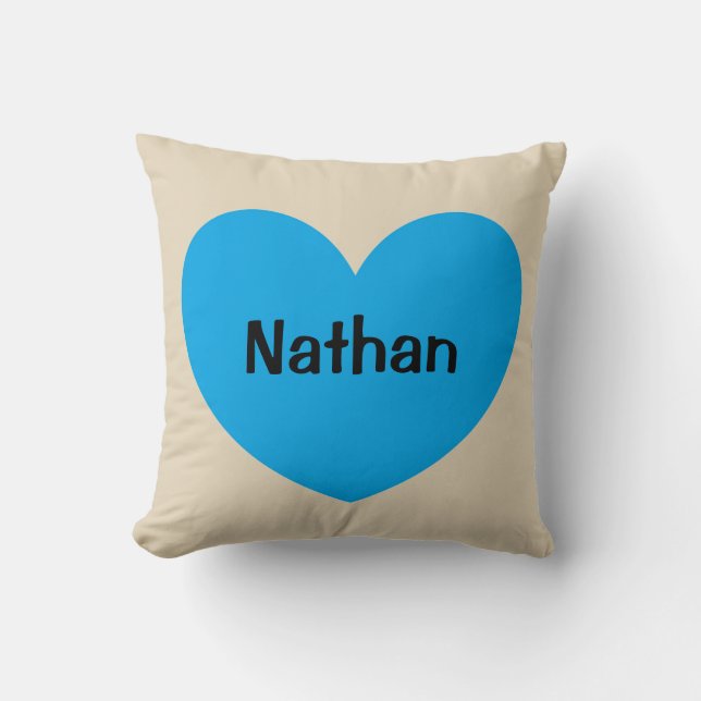 New Baby Boy Personalized Blue Heart with Name Throw Pillow (Front)