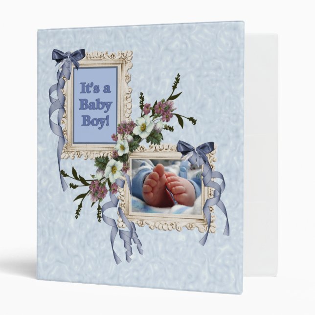New Baby Boy Photo Album Scrapbook Cover 3 Ring Binder (Front/Inside)