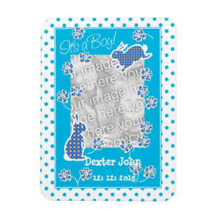 New Baby Boy Photo Magnet, Cute Bunny Rabbits Magnet