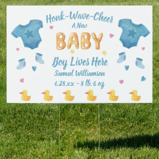 New Baby Boy Rubber Duck Honk Wave Welcome Yard Sign