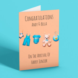 New Baby Boy Teal Congratulations Customisable Card