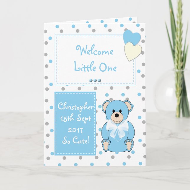 New Baby Boy teddy bear blue Card (Front)