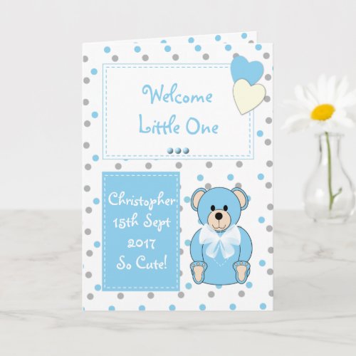 New Baby Boy teddy bear blue Card