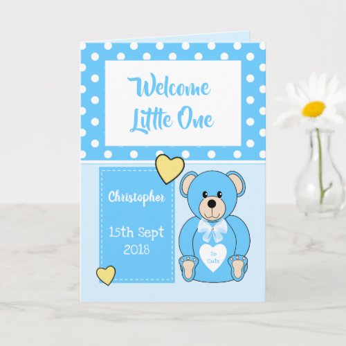 New baby boy Teddy bear blue greeting Card