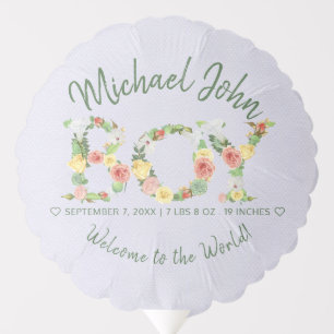 New Baby Boy Welcome Floral Typography Pale Blue Balloon